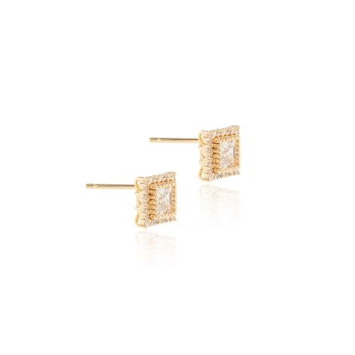 Brinco ponto de luz quadrado zircônia branca banho de ouro 18k