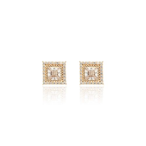 Brinco ponto de luz quadrado zircônia branca banho de ouro 18k