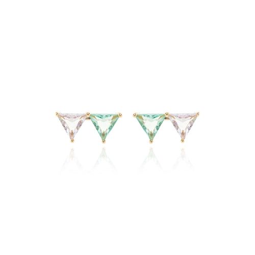 Brinco triângulos cristal paraíba banho de ouro 18k