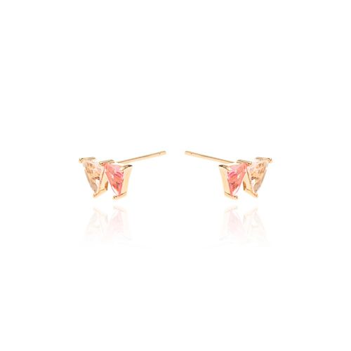 Brinco triângulos cristal morganita banho de ouro 18k