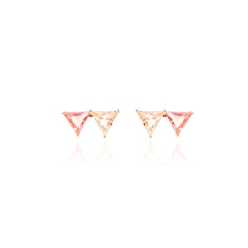 Brinco triângulos cristal morganita banho de ouro 18k