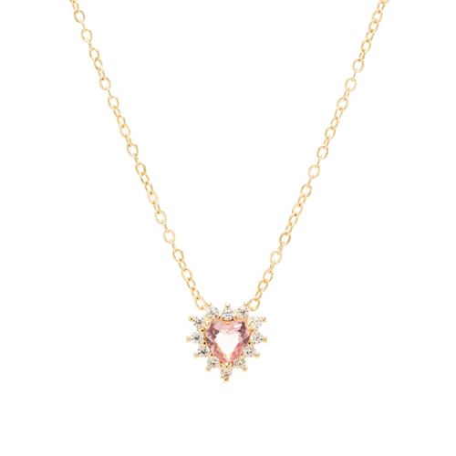 Colar coração bordado cristal rodolita 50 cm banho de ouro 18k