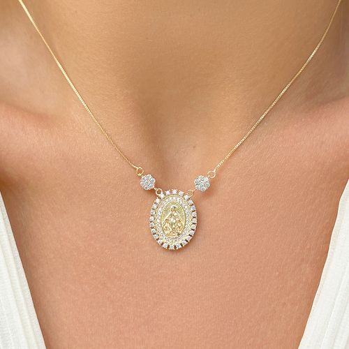 Colar medalha pequena nossa senhora das graças 47 cm banho de ouro 18k
