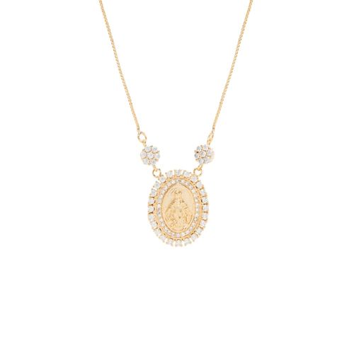 Colar medalha pequena nossa senhora das graças 47 cm banho de ouro 18k