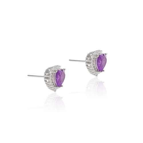 Brinco fusion ametista coração cravação de garras