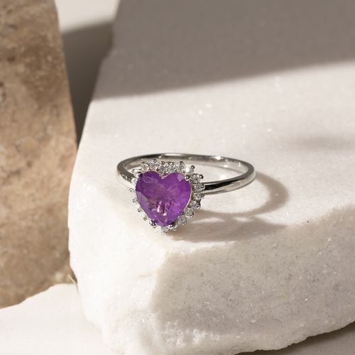 Anel  Fusion Ametista Coração Cravação de Garras aro 15