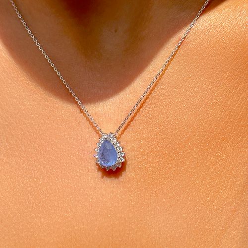Colar fusion tanzanita gota cravejada em garras prata 925 51cm