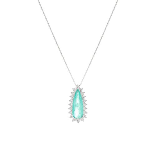 Colar gota longa bordada fuzion turmalina prata 925 50 cm