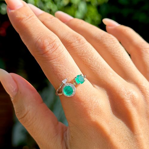 Anel sol cristal esmeralda prata 925