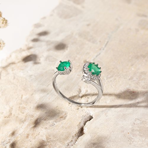 Anel sol cristal esmeralda prata 925