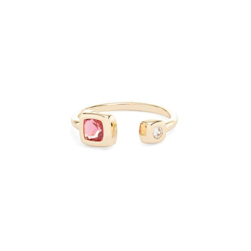 Anel aberto cristal turmalina rosa banho de ouro 18k