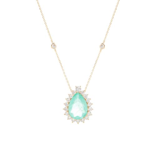 Coral gota bordada fusion turmalina banho de ouro 18k 50cm