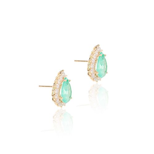 Brinco Gota Bordada Fusion Turmalina Verde Banho de Ouro 18k
