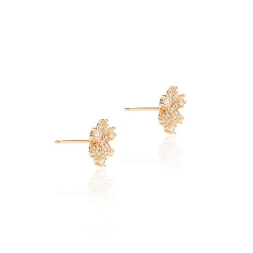 Brinco 6 pétalas zircônia branca banho de ouro 18k