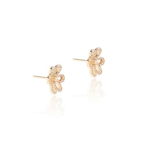 Brinco flor pétalas vazadas zircônia branca banho de ouro 18k