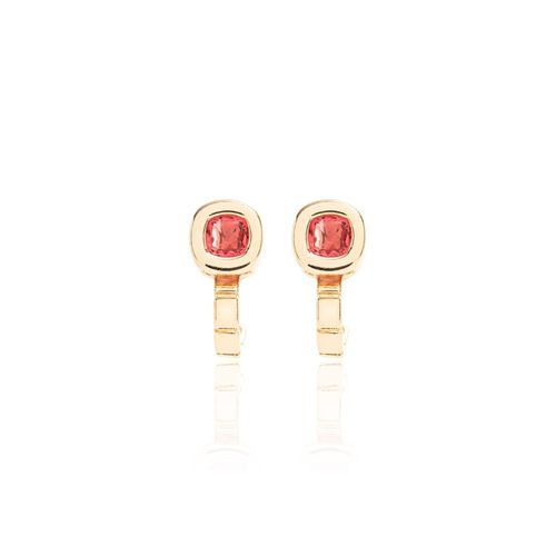 Brinco ear hook vírgula cristal turmalina rosa banho de ouro 18k
