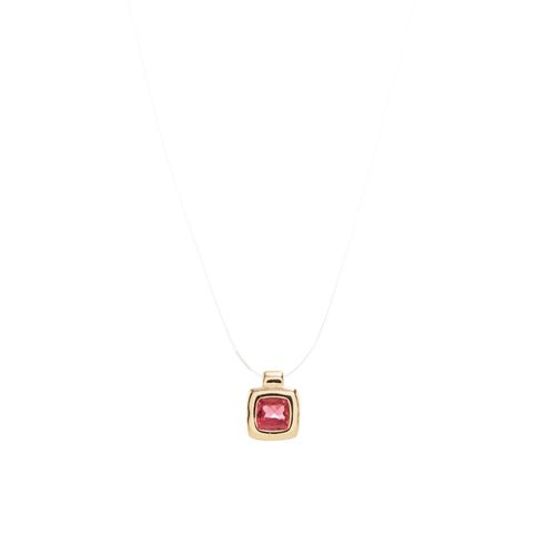 Colar fio de nylon cristal turmalina rosa banho de ouro 18k 45 cm