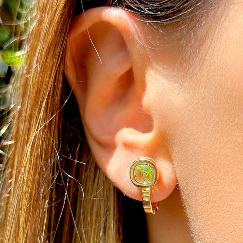 Brinco quadrado cristal ametista verde banho de ouro 18k