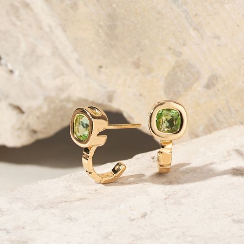 Brinco quadrado cristal ametista verde banho de ouro 18k
