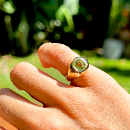 Anel dedo mínimo (mindinho) cristal amestista verde banho de ouro 18k