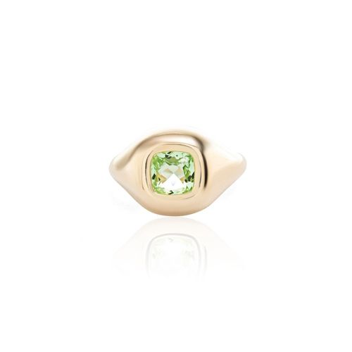 Anel dedo mínimo (mindinho) cristal amestista verde banho de ouro 18k