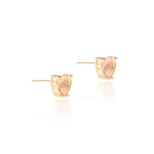 Brinco coração cristal morganita banho de ouro 18k