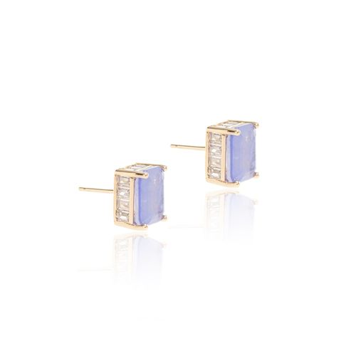Brinco retângulo fusion tanzanita banho de ouro 18k