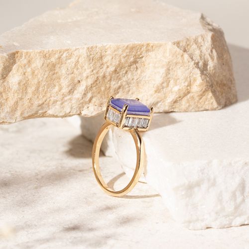 Anel retângulo fusion tanzanita banho de ouro 18k