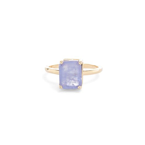 Anel retângulo fusion tanzanita banho de ouro 18k