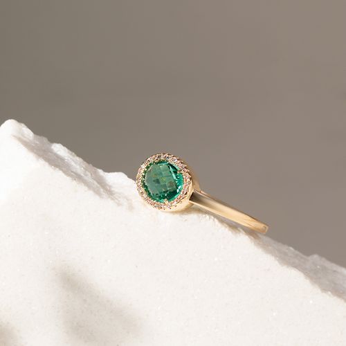 Anel solitário cristal paraíba banho de ouro 18k