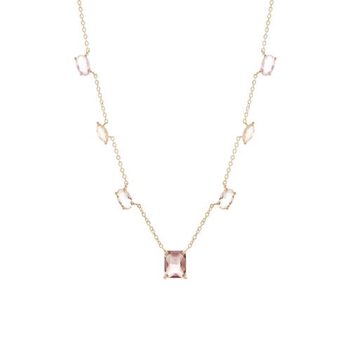 Colar formas cristal rodolita banho de ouro 18k 51cm