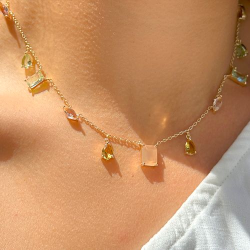 Colar formas cristal moganita banho de ouro 18k 51cm