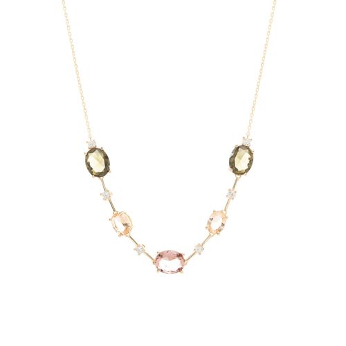 Colar ovais cristal rodolita banho de ouro 18k 45cm