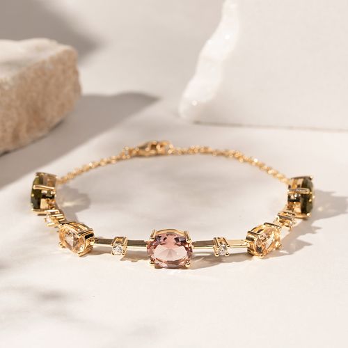 Pulseira ovais cristal rodoliata banho de ouro 18k 18cm