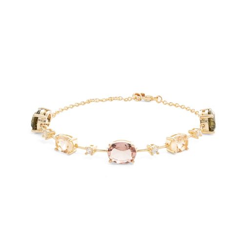 Pulseira ovais cristal rodoliata banho de ouro 18k 18cm