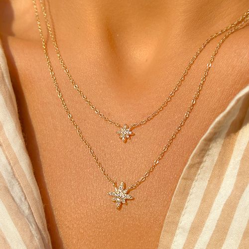 Colar duplo estrelas zircônia branca banho de ouro 18k 50cm
