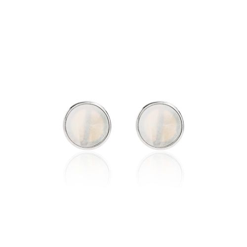 Brinco disco madrepérola banho de ródio branco