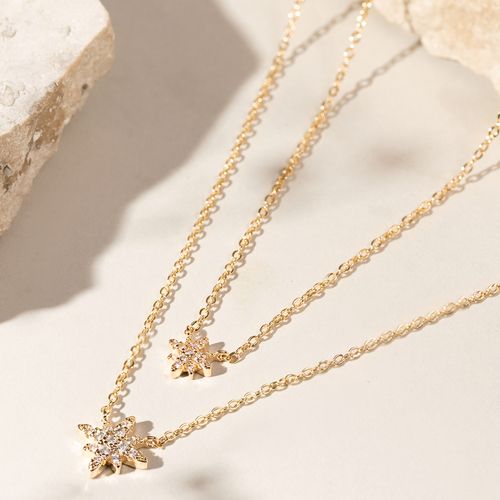Colar duplo estrelas zircônia branca banho de ouro 18k 50cm