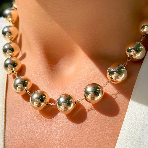 Colar Esferas 14mm 55cm Banho de Ouro 18K