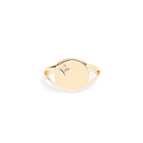 Anel Mindinho Escudo Zircônia Branca Banho de Ouro 18k