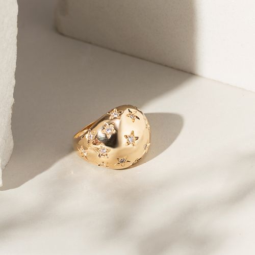 Anel Mindinho Globo de Estrelas com Zircônias Brancas Banho de Ouro 18k