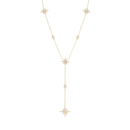 Colar Estrela de 8 pontas cravejado Zircônias Brancas Banho de Ouro 18k 50cm