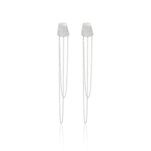 Brinco argola com fios de corrente cravejado prata 925