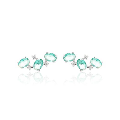 Brinco Ear Cuff Cristal Paraíba Oval Banho de Ródio Branco