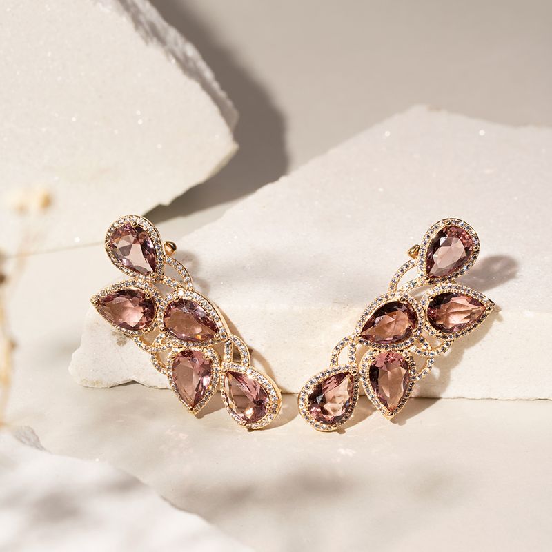 Brinco-ear-cuff-labirinto-de-gotas-cristal-rodolita-cravejado-banhado-a-ouro-18k-
