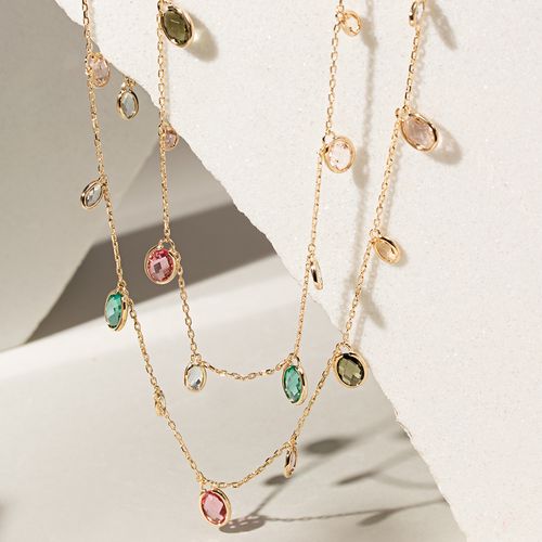 Colar oval cristal peridoto cristal paraíba cristal morganita 32 pedras banho de ouro 18k 80cm