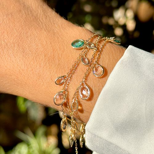 Colar oval cristal peridoto cristal paraíba cristal morganita 32 pedras banho de ouro 18k 80cm