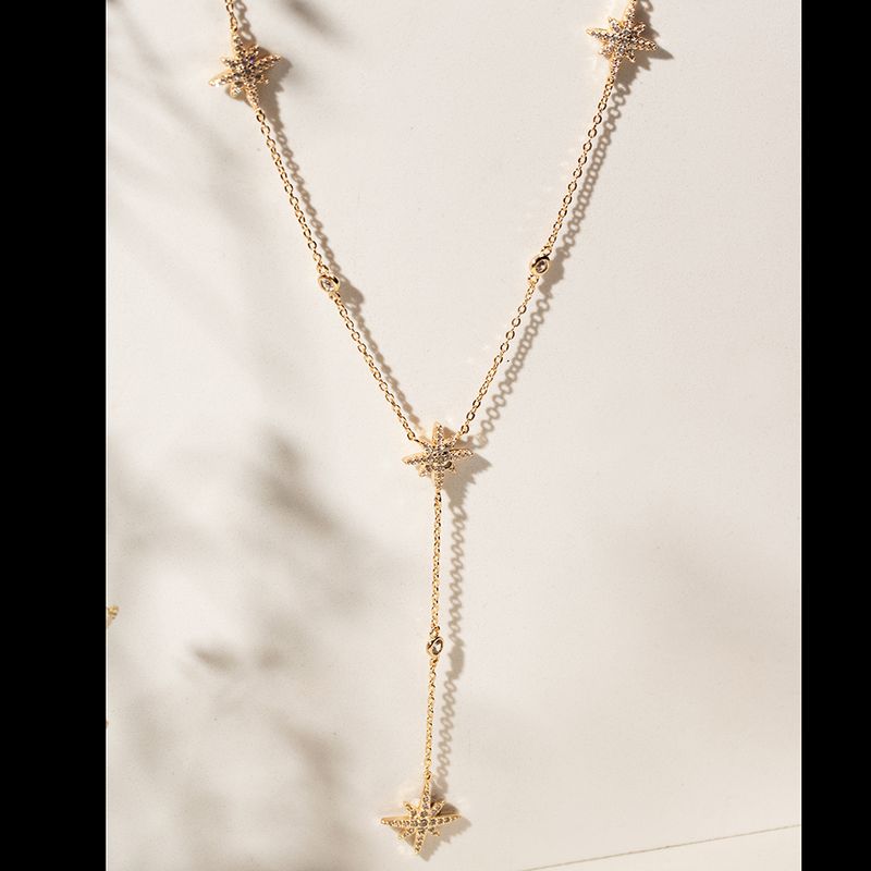Colar-Estrela-de-8-pontas-cravejado-Zirconias-Brancas-Banhado-a-Ouro-18k-50cm