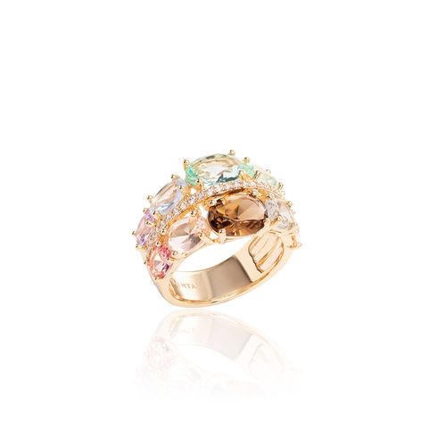 Anel Abaulado lombada cristal ametista verde banho de ouro 18k