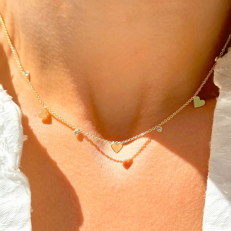 Colar-3-Coracoes-e-Ponto-de-Luz-com-Zirconia-Branca-Banho-de-Ouro-18k-Tam-44cm